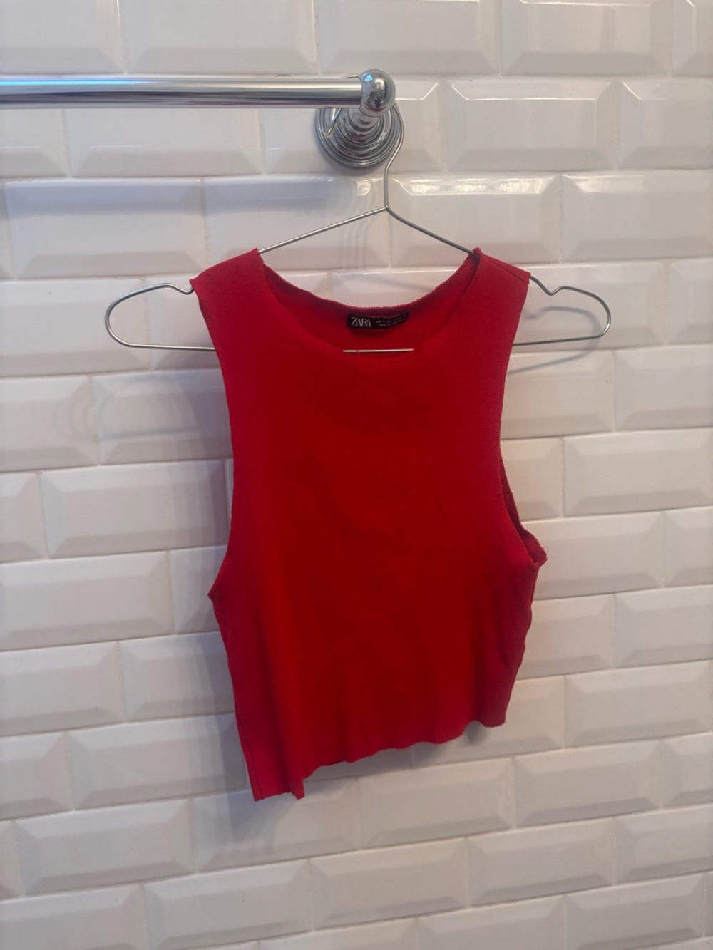 Zara Bright Red Ribbed Tank Top